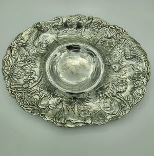 Vintage Arthur Court 1996 Aluminum Safari Chip‎ Dip Bowl Platter